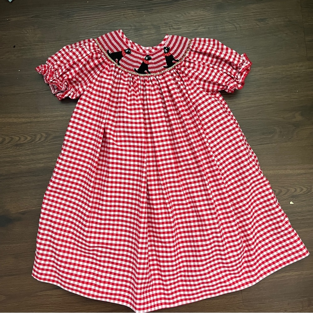 Southern sunshine red white black lab gingham 2 smock dress